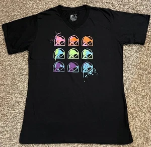 Taco Bell Multiple Neon Logo Women's Employee Uniform Black V-Neck T-Shirt L - Foto 1 di 5