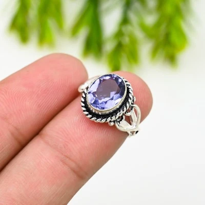 Blue Iolite Gemstone 925 Sterling Silver Ring Handmade Jewelry Ring For Gift - Image 1 of 4