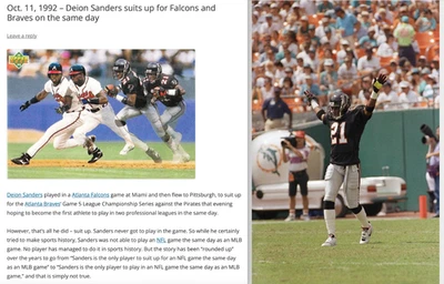 DEION SANDERS 2 SPORTS DAY 10-11 1992 FALCONS DOLPHINS NFL GAMEDAY PROGRAM! - Image 1 of 3