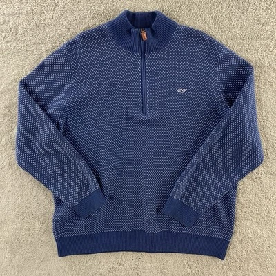 Vineyard Vines Knit Sweater Mens XL Pullover 1/2 Zip Cotton Blend Navy Blue - Image 1 of 4