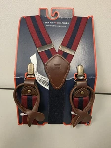 Tommy Hilfiger Convertible Suspenders Navy Blue w/Red Stripe One Size RN129919 - Picture 1 of 9