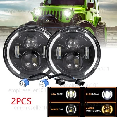 Par de faros LED redondos de 7 pulgadas haz alto/bajo para Jeep Wrangler JK LJ TJ 1997-18 Foto 1 de 4
