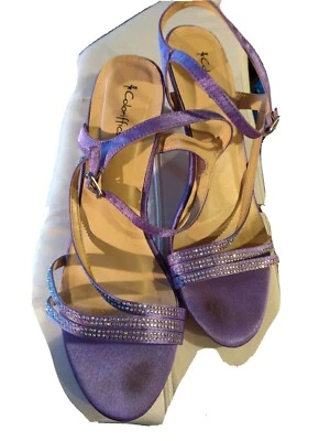 Coloriffics Purple Rhinestone Silk Sling Backs Open Toe 3" Heel size 10 m - Image 1 of 4