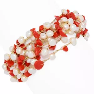 Pulsera Gaetano Vitiello "Uncinetto" piedras preciosas astillas y perlas cultivadas - Imagen 1 de 2