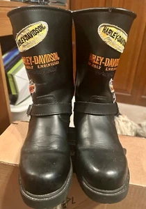 Harley Davidson Black Leather /Embroider Decals Zip Boots Men's Size 6M/Women-8 - Picture 1 of 6