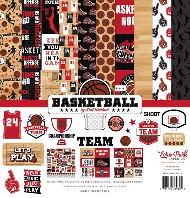 Echo Park BASKETBALL Collection Kit 12"x12" Papers Stickers Made USA - Image 1 of 4