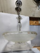 1940s Art Deco 14" Floral Frosted Glass Silver Chandelier 27" Drop Ceiling Light