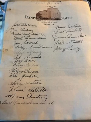 Hoja del equipo de hockey autografiada firmada por Detroit Red Wings 1945-46 Syd Howe Carveth Foto 1 de 3