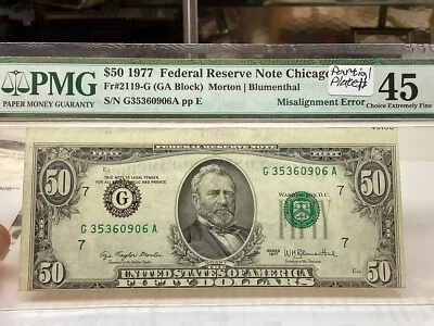$50 1977 PMG 45 Misalignment Error Second Print Fr#2119-G - Image 1 of 4