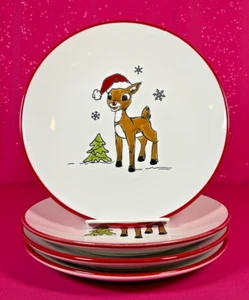 Set of 4 Zrike Rudolph the Red Nosed Reindeer Christmas 8.25 Salad Plates EUC - Picture 1 of 3