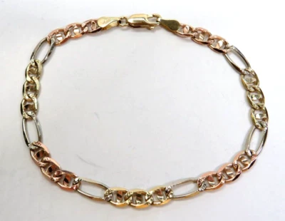 L@@K Gorgeous Shiny 14k Multi-Color Gold Fancy Figaro Bracelet 7-7/8"  unisex - Image 1 of 4