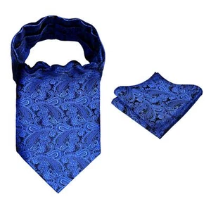 Men’s Self-Tied Cravat Tie Ascot Set with Matching Pocket Square - Picture 1 of 9