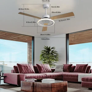 3 Blades Lamp 52 Inch Indoor Control Remote Ceiling Fan with 3 Color LED Light - Picture 1 of 16