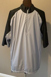 Adidas Mens Windbreaker Pullover XL Gray Black Short Sleeve Lined 1/4 Zip Jacket - Picture 1 of 7