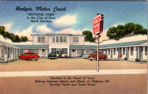 DUNN, CAROLINA DEL NORTE - HODGES ROADSIDE MOTOR COURT MOTEL POSTAL DE LINO VINTAGE - Imagen 1 de 2