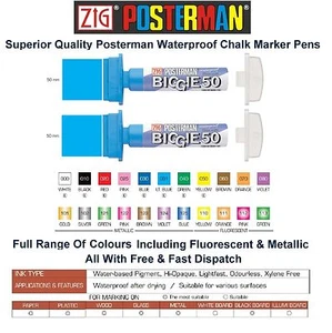 Zig Posterman Biggie 50 50mm Chalk Marker Pen Whiteboard Glass Metal Thick Jumbo - Picture 1 of 18