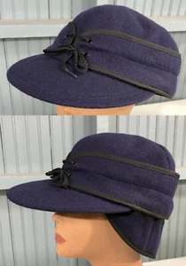 Mütze Kappe Wolle blau Vintage Eisenbahn Made in USA Ohrenklappen 7 7/8 Langenberg - Bild 1 von 11