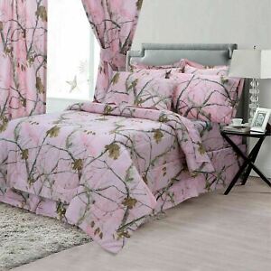 Realtree AP Pink Comforter Set 4 PC Camo Rustic Hunting Bedding Full King Queen