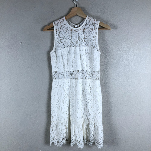 OFF WHITE Abito Karina Grimaldi donna medio bianco sporco pizzo trasparente linea A girocollo cerniera