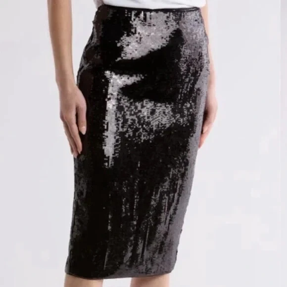 Theory Black Fluid Sequins N1005304 Skirt Size 10 CB HIGH SLIT SK