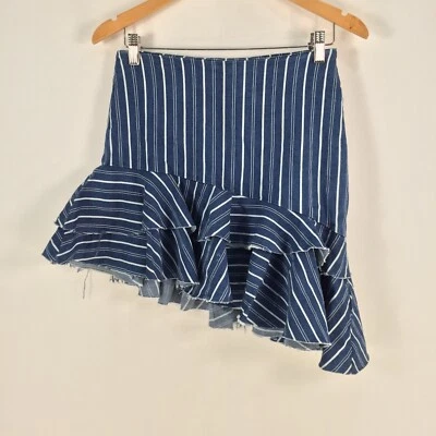 Zara Mujer Falda Talla S Asimétrica Lápiz Azul Rayas Algodón Cremallera 068488 Foto 1 de 4