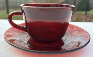 Anchor Hocking Royal Ruby 2 1/2" Cup and Saucer R1700 Very Good Used Condition - Picture 1 of 10