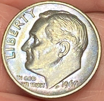1967-P Roosevelt Dime Beautiful Brilliant Rainbow Toned Coin  #18 - Image 1 of 4
