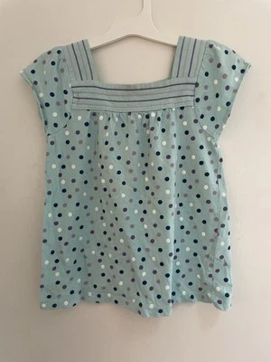 Toughskins Kid Girl Polka Dot 100% Cotton Square Neck Short Sleeve Shirt Blue 6X Foto 1 de 4