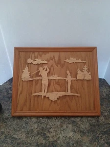 FOTO DE GOLF SILUETA ORIGINAL DE MADERA VINTAGE - Madera tallada HERMOSA 15"×12",  - Imagen 1 de 3