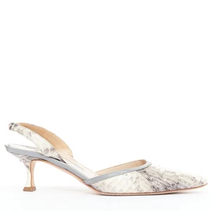 MANOLO BLAHNIK Carolyne beige snake leather slingback kitten dorsay heels EU39 - Picture 1 of 11
