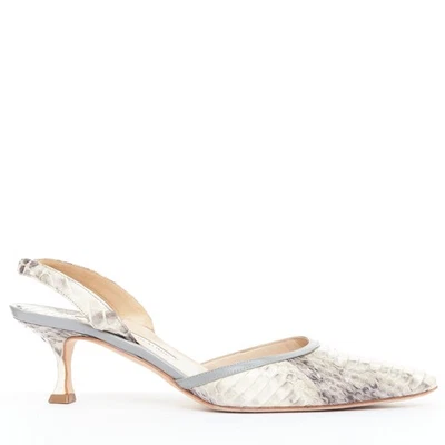 MANOLO BLAHNIK Carolyne beige snake leather slingback kitten dorsay heels EU39 - Image 1 of 4