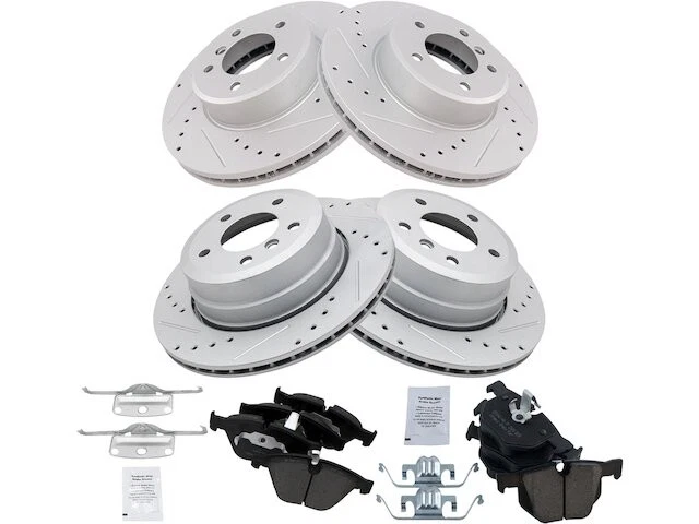 Kit de pastilha de freio dianteiro e traseiro TRQ 21HR24F e rotor compatível com 2008 BMW 528xi - Imagem 1 de 1