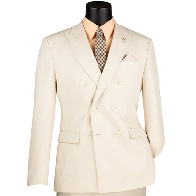 VINCI Men's Bone Stretch Slim-Fit Double-Breasted Suit w/ Flex Waistband - NEW - Image 1 of 4