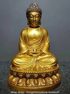 12" Chinese Buddhism Copper Gilt Shakyamuni Amitabha Buddha Statue - Picture 1 of 9