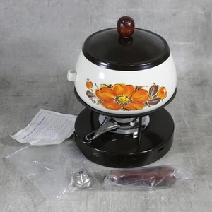 Olla para fondue olla con estufas y quemador esmalte goteo vintage retro - Imagen 1 de 11
