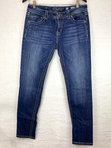 Miss Me Women’s Blue Jeans Size 31 - Mid Rise Easy Skinny - Rhinestone Accents - Picture 1 of 14