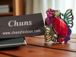 Chuns Red Oval Eye Shape Gemstone Butterfly Ring Jewelry Adjustable Flowers - Picture 1 of 5