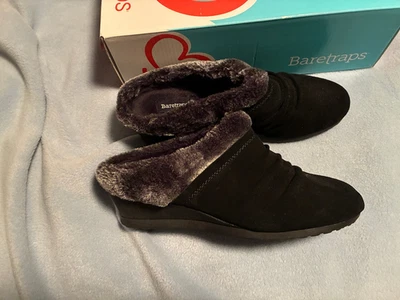 BareTraps Becker Black Suede Faux Fur Mules Women's Size 9M - Image 1 of 4
