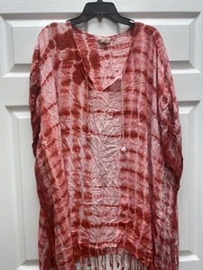 Womens Beaches And Boho Plus One Size Tie Dye Red Pink Boho Cover Up Dress Tunic - Picture 1 of 7
