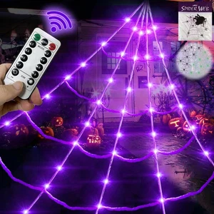 20*17FT Halloween Spider Web 150 Led Purple Lights Light Up Lighted Triangula... - Bild 1 von 7