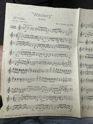 1914 6x9 Folded Halloween Revue Sheet Music WITCHERY for 1st Violin - Image 1 of 2