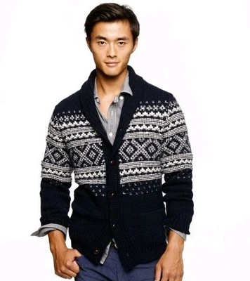 J Crew Alpaca Wool Cardigan Sweater Men Large Navy Cable Knit Button Fisherman  - Imagem 1 de 4