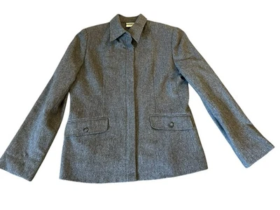 Chaqueta Blazer de Lana Gris Cremallera Oculta Talla 8 Para Mujer Ciervo Equitación Blanco De Colección Foto 1 de 4