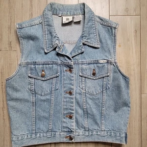 Bill Blass Short Fitted Jean Denim Vest Women's Size Large Button Front Vintage - Picture 1 of 9