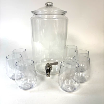 Dispensador de bebidas Lucite con tapa, grifo y 7 tazas Foto 1 de 4