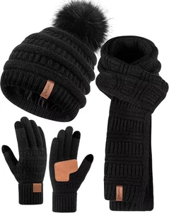 3-teiliges Damen Winterset – Beanie Mütze, Schal & Handschuhe warm - Bild 1 von 7