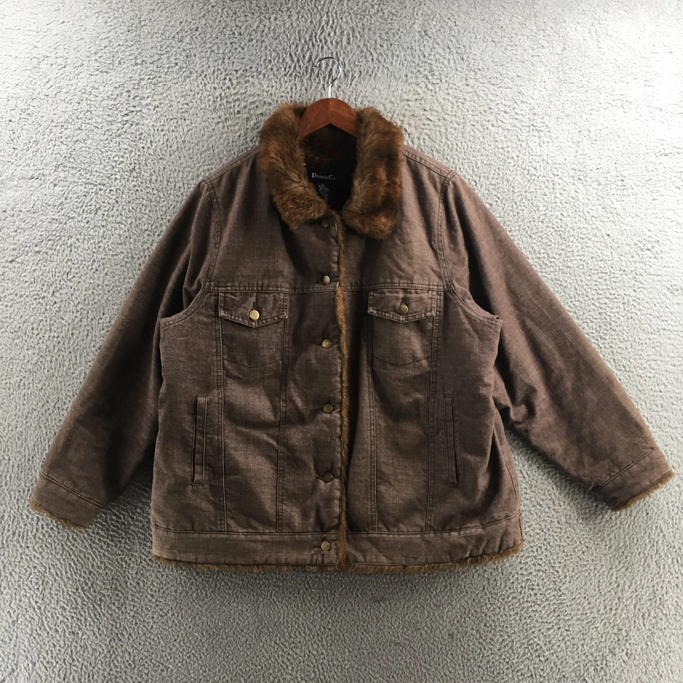 Chaqueta con botones de piel Denim & Co. para mujer 1X marrón mezcla de algodón manga larga bolsillo Foto 1 de 4