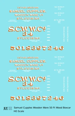 K4 HO Scale Decals Samuel Cupples Wooden Ware Co. 50 Ft Wood Boxcar St Louis - Image 1 of 3