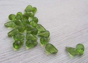 8X5MM Natural Peridot Loose faceted briolette tear drop half drilled hole 2 pcs - Picture 1 of 5