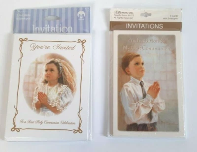 First Holy Communion Invitations Girl & Boy 8 Cards w/Envelopes 2 Packs Unopened - Image 1 of 4